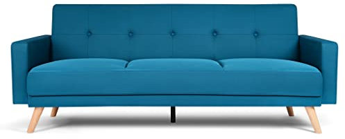 Bravich Narvik 3 Seater Sofa Bed- Navy Blue. Fabric Recliner Double Sofa Bed, Click Clack Mechanism, Folding Couch. Space Saving Furniture For Living Room, Bedroom & Guest Room - 204 x 86 x 87cm