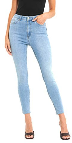 NA-KD Skinny High Waist Raw Hem Jeans, azul claro, 36 para Mujer