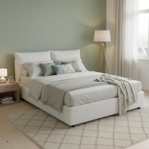 Talamo Italia - Doppelbett Agnese, Stoffbett mit Stauraum, Öffnung vorne, geeignet für Matratzen 140 x 190 cm, 100 % Made in Italy, Weiß