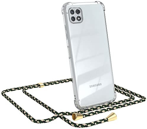 EAZY CASE Handykette kompatibel mit Galaxy A22 5G Handyhülle mit Umhängeband, Handykordel mit Schutzhülle, Silikonhülle, Hülle mit Band, Stylische Kette für Smartphones, Grün Camouflage