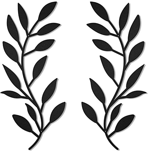 Zhengmy 2 Pieces Metal Tree Leaf Wall Decor Vine Olive Branch Leaf Wall Art Wrought Iron Scroll Above The Bed, Living Room, Outdoor Decoration (Black)