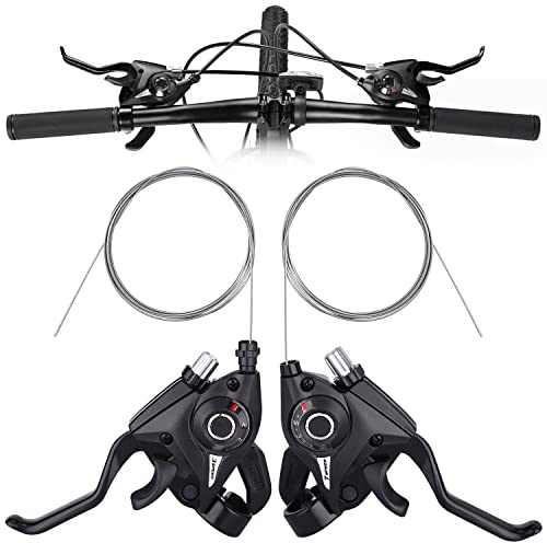 TOBWOLF Bicycle Brake Levers Shifter, 3x7 21 Speed Mountain Bike shifters Set, Left Right Brake Lever Shifter Kits with Gear Indicator, Replacement with Shift Cables for Moutain Bike Folding Bike
