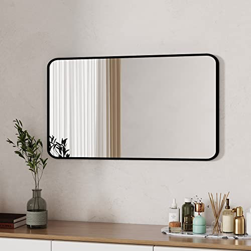 Boromal Spiegel Schwarz 100x60cm Rechteckiger Spiegel mit Metall Rahmen Schwarz Spiegel Wandspiegel Schwarz für Badezimmer, Waschräume, Schlafzimmer