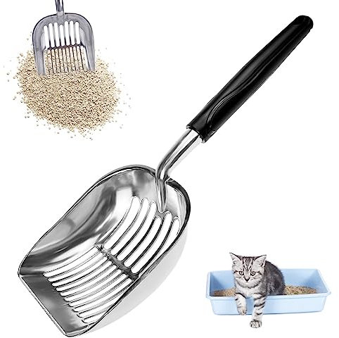 GmeDhc Katzenstreu Schaufel, Katzenklo Schaufel Metall, Lang Katzenklo Schaufel, Große Katzenstreuschaufel, Katzenklo Schaufel für Haustier Kätzchen, Bequeme Gummigriff Katzenklo Schaufel (Schwarz)