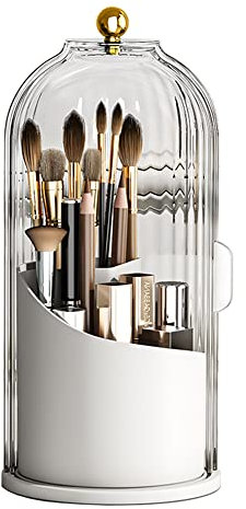 STARRY G Cosmetic Organiser Bucket with Visible Cover, 360° Rotating Makeup Organiser, Makeup Brush Holder Storage Case, Multifunctional Desktop Storage Box for Eyeliner, Lipstick, Eyebrow Pencil
