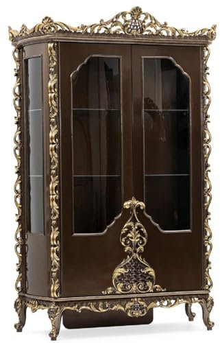 Casa Padrino Luxus Barock Vitrine Braun/Gold - Prunkvoller Massivholz Vitrinenschrank mit 2 Türen - Luxus Möbel im Barockstil - Barock Möbel - Edel & Prunkvoll