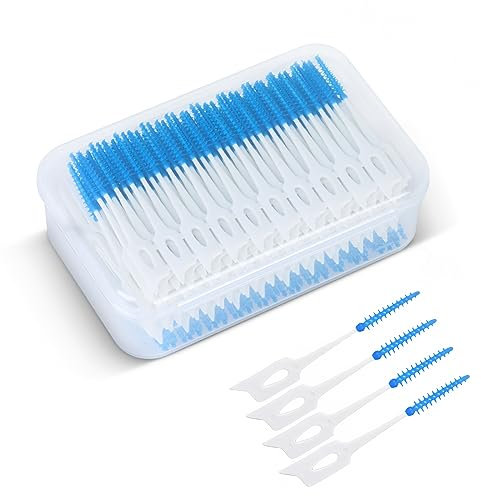 Interdentalbürsten mit doppeltem Verwendungszweck, 200 Stück Wisdom Interdentalbürsten mit Tasche, Zahnseide für Zahnspangen zur Mundreinigung, Zahnstocher-Reinigungswerkzeug (Blau)