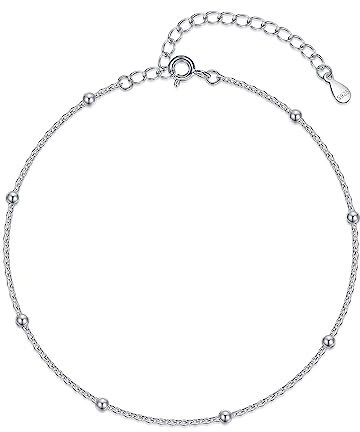 Loutade Silver Anklets for Women, 925 Sterling Silver Ankle Bracelet, Adjustable Beach Barefoot Foot Chain, Summer Holiday Silver Ankle Chain, Classic Women's Ball Anklets Beach Jewellery for Girls