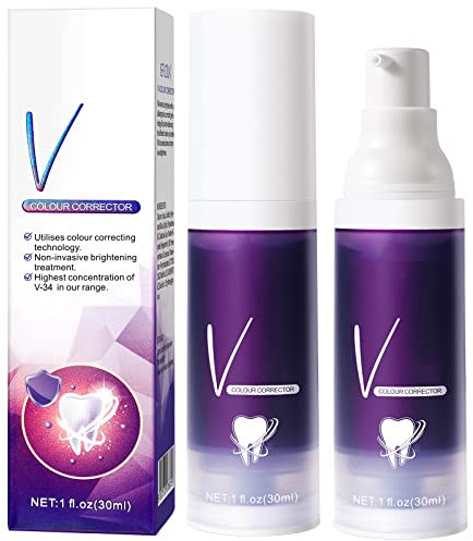 V-34Plus Colour Corrector, Dentifricio Viola Sbiancante, Purple Teeth Whitening, Correttore Di Colore V-34, Rimozione Delle Macchie Dei Denti, Booster per Lo Sbiancamento Denti 2 Pezzo