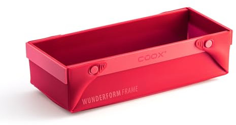 coox WUNDERFORM Frame M in Rot: die erste faltbare Silikon Kastenform für grenzenlose Backkreationen - perfekt für Kuchen, Brot und Aufläufe