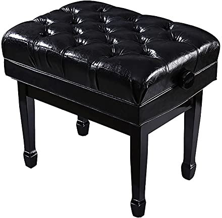 IBOWZ Klavierhocker Schwarze Solo-Klavierbank aus Holz, 10 cm höhenverstellbarer Keyboard-Hocker mit gepolstertem Sitz aus weichem Leder, zum Üben und Unterrichten von Klavier