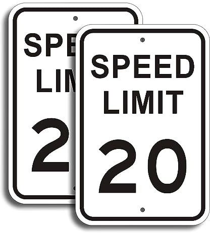 Lot de 2 panneaux de signalisation de limitation de vitesse de 20 km/h – 30,5 x 45,7 cm – Panneaux de signalisation en métal réfléchissant de qualité ingénieur pour quartiers, allées, cour et école