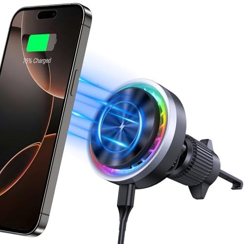Car Phone Holder Wireless Charger for Magsafe Car Mount Charger with Cooling Fan Magnetic Wireless 15W Wireless Car Charger Air Vent Phone Holder Fast Charging for iPhone 15 Pro Max 14 13 12 Series