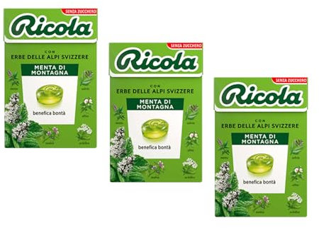 Ricola® | Caramelos de menta de montaña | Caramelos de Hierbas Sin Azúcar - 3 x 50 Gr
