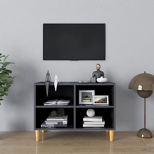 Youuihom Moderne TV-Möbel mit Fächern, TV-Schränke für Wohnräume, TV-Schrank mit Massivholz-Beinen Hochglanz-Grau 69,5x30x50 cm Geeignet für Schlafsäle, Wohnungen, Villen, Schlafzimmer, Wohnzimmer