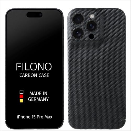 FILONO Carbon Hülle iPhone 15 Pro Max Ultra dünn | Made in Germany | mit Kamera-Schutz, kompatibel mit MagSafe | Carbon Case