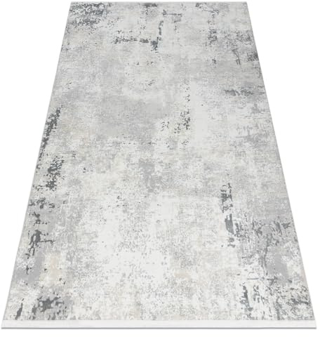 rugsx Moderner Teppich Duke 51378 Creme/grau für das Wohnzimmer, Schlafzimmer, Jugendzimmer, Beton, Stein strukturiert, sehr weich, Fransen 160x220 cm