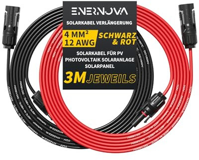 Cavo Solare 4mm²/6mm², Cavo di Prolunga Solare, 1/2/3/5/8/10/12/15/18/20M, Cavo per Pannelli Solari con Impermeabilità IP67, per Pannelli Solari Fotovoltaico Montaggio(4mm² 3M)