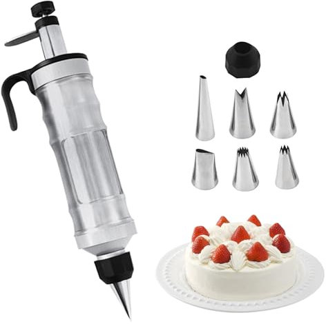 TOATELU Seringue à garnir professionnelle en acier inoxydable avec 6 douilles, seringue à gâteau, seringue à beignets, pour confiture, cupcakes, pâtisseries, biscuits - Noir