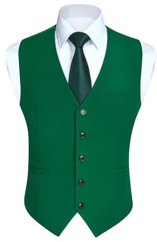 HISDERN Mens Waistcoats Formal Waistcoat for Men uk Waist Coats Wedding Suit Vest Men's Casual Party Gents Vests With Pockets,Green 2,S