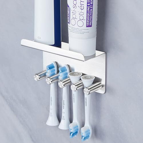 XILIMEN Zahnbürstenhalter Wand, Zahnbürstenhalter Ohne Bohren, Selbstklebender Elektrischer Zahnbürstenhalter Edelstahl 304, Badezimmer Halterung für Zahnbürste, Zahnpasta (Silber)