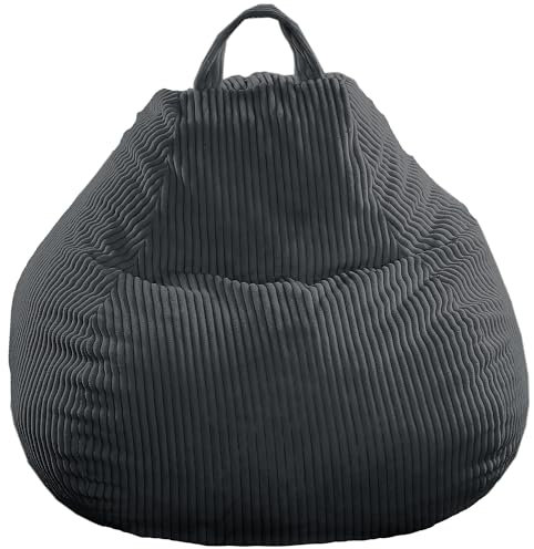 bananair - Sitzsack Kinder und Erwachsene - Cordstoff Breit Gerippt - Weich & Bequem - Maschinenwaschbarer Bezug - Leicht Transportierbar - Bean Bag, Gaming Sitzsack (120 x 100 cm, Dunkelgrau)