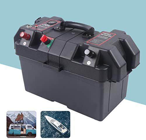 Leisure Battery Box With Strap, Dual USB Ports, 44 * 24.5 * 27cm Multi-function Battery Box for RV Caravan Camper Boat Motorhome
