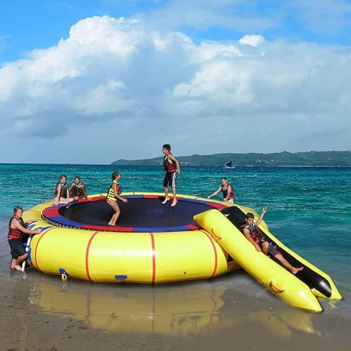 MBCEYLSTUB Water Bouncer PVC Inflatable Swimming Platform, Water Bouncer with Slide, Tube And Jump Pillow Bag for Lakes, Swimming Pools, Suitable for Kids And Adults,16.4Ft
