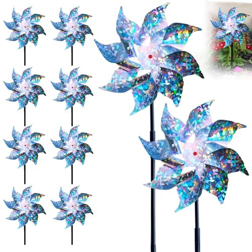 WIYETY Mulino a Vento Riflettente: 10 Pezzi Volantini a Vento Riflettenti, 8 Foglie Ruote a Vento per Uccelli Mulino a Vento Repellente per Uccelli Spavento Riflettente Degli per Giardino, Frutteto