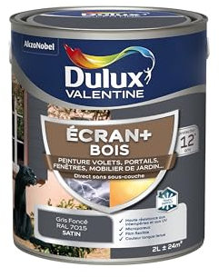 Dulux Valentine Peinture Extérieure Ecran+ Bois - Haute résistance aux intempéries et aux UV, anti-encrassement, couleur longue tenue - Gris Foncé 2 L