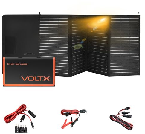 VoltX 100W Solarpanel, Faltbares 12V Monokristallinen Solarmodul mit Laderegler (2 USB Ausgang+1 Type C) und Kabel, Tragbare Solartasche Kit (ONLY 3,1kg) für Camping, Boot und Adventure