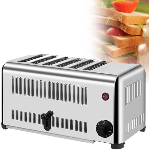 Tostadora comercial de 6 rebanadas para hornear pan, 1680W, tostadora eléctrica de tacto frío con encimera de acero inoxidable con bandeja para panadería en casa, restaurante