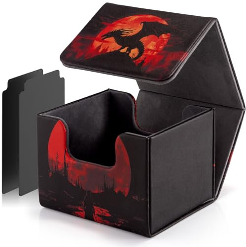 JoyHood Caja de Tarjetas con 2 Separadores, Card Deck Box para de 110+ Tarjetas, Caja de Tarjetas Compatible con Tarjetas MTG/YGO/TCG/OCG, Dragón de la Luna de Sangre