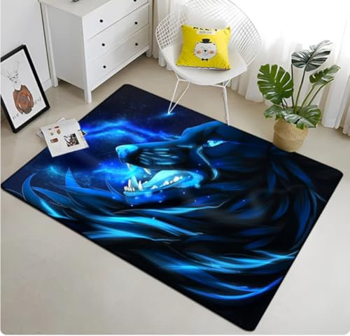 YANGECHEN Wolf Und Mond Muster Teppich Für Wohnzimmer Schlafzimmer Wohnkultur Sofa Couchtisch Bereich Teppich Soft Yoga Bodenmatte 80X150Cm