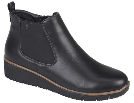 Jo & Joe Ladies Croc Patent Chelsea Wedge Ankle Boot With Side Gusset, Inside Zip For Ease Of Wear & Warm Fur Lining. Sizes 4-8 (Black Matt, UK Footwear Size System, Adult, Women, Numeric, Medium, 6)