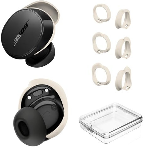 [3 Pairs] Ear Tips Covers for Bose New QuietComfort Earbuds (2024), Silicone Sport Ear Hook Cover Accessories for Bose New QC Earbuds, Anti-Slip Replacement Eartip Fit Kit (S,M,L) (Off White)