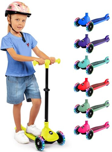 SereneLife Monopattino Bambino Pieghevole, Monopattino Bambina a 3 Ruote con Luci LED, Manubrio Regolabile e Freno, Monopattino a 3 Ruote, Scooter per Bambini e Bambine dai 3 Anni fino a 50 kg