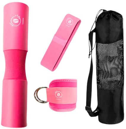 VAEDAN Almohadilla Barra Gimnasio, Tobilleras para Polea Gym y Banda Elástica. Set Accesorios de Entrenamiento de glúteo y Pierna para Mujer Incluye Bolsa de Transporte y Ebook con guía de Ejercicios