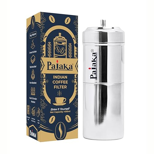 PAJAKA South Indian Filter Coffee Maker - 400 ML Capacity, Stainless Steel Madras Kaapi Kappi Drip Decoction Coffee Brewer, Big Size for 6-8 Cups, Home & Kitchen