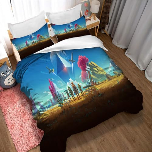 Ste-X No Man's Sky Bettvolant-Set Aus Reiner Baumwolle, Dickes Bettlaken, Steppdecke, 3-teilige Bettwäsche (Sky 03,135x200cm)