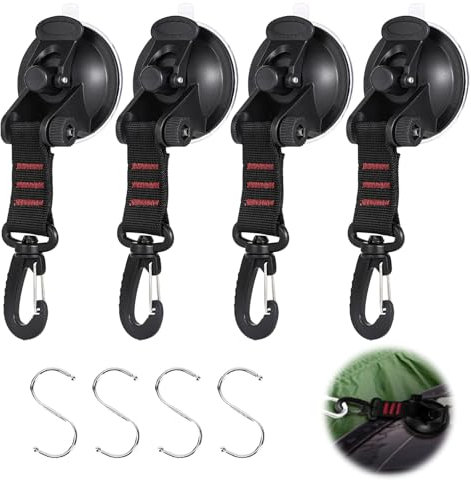 Hsyadazi Saugnapf Camping Set, 4 Stück Extra Stark Saugnapf Camping 4 Stück S-Ring Gurthaken Camper Zubehör Saugnäpfe mit Haken Saugnapf für Zuhause, Camping, Auto, Vorzelt