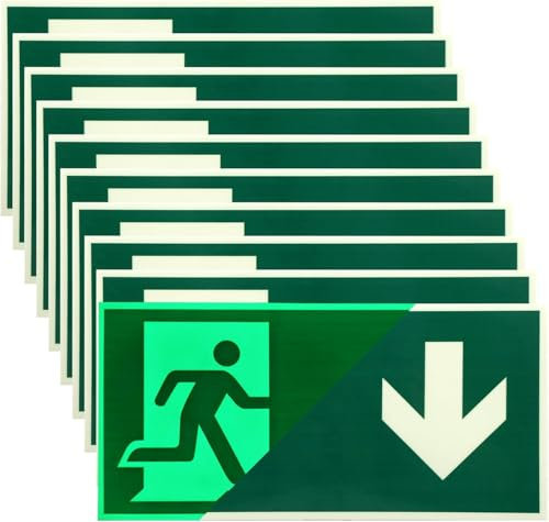 10 señales de salida de emergencia que se iluminan, 300 x 150 mm, largas, luminosas, para salida de emergencia, señales de salida de emergencia, señales de salida de escape, señales de camino de
