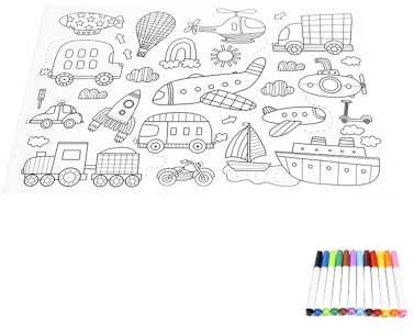 Sensory Junction Silicone Washable Colouring Placemat for Kids| Includes 1 Set of Colourful Pens Wipe Clean Reusable Eco-Friendly Colouring Pad (Vehicle - Single)