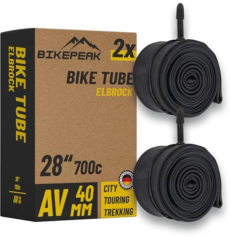 BikePeak 2X Fahrradschlauch City 28 Zoll mit schwarzem Autoventil 40mm - Schlauch AV Schrader Ventil, ETRTO 28/47-622/635, 700C - 2er Set Schläuche Elbrock
