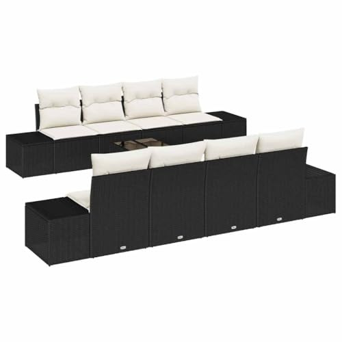 vidaXL Garten-Sofa-Set 7 pcs Schwarz und Creme 55 x 55 x 37 cm, Garten und Terrasse, Moderne Rattan-Sofa Kollektion, Modulares Lounge Set, Stylische Möbel für die Terrasse