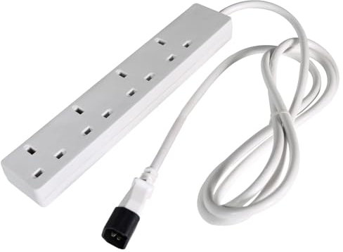 Mercury | 4 Gang Extension Lead UK to IEC C14 | 2m Cable | 240V 10A | Power Strip with 4 UK Plug Sockets | Wall Mountable | Multi Plug for UPS, Server, IT Rack | IEC60320 & RoHS Compliant | White