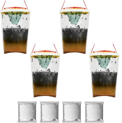 AOOWU Fliegenfalle Innenbereich, 4pc Fliegentasche Fliegenfänger Fliegenfallen Insektenfänger, Fliegenfalle umweltfreundlich giftfrei für Hof, Hühnerstall, Stall, Scheune, Weide oder Bauernhof
