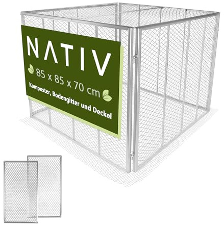 NATIV Garten Komposter 80x80x70 cm mit Deckel, Metallkomposter mit 448 Liter Volumen, Drahtkomposter für eigenen Kompost, Metall Komposter als Kompostsieb nutzbar, (Silber, 448 Liter + Deckel)