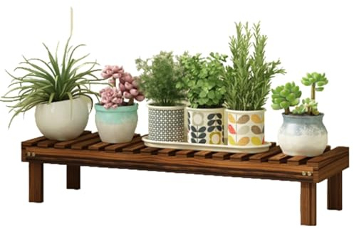 Étagère À Fleurs Étagère en Bois Massif pour Salon Et Balcon Banc Long Support Mobile À Plantes D'intérieur À Un Niveau(Brown,98 * 25 * 15cm)