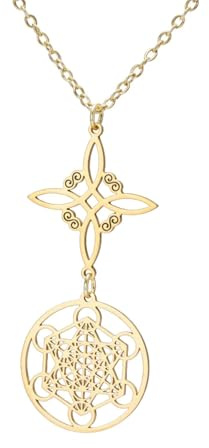 EUEAVAN Metatron-Würfel Hexen-Knoten-Halskette Keltische Triquetra Dreifaltigkeit Nudo De Bruja Heilige Geometrie Anhänger Wicca-Siegel des Erzengels Talisman-Schmuck Irische Geschenke für Frauen